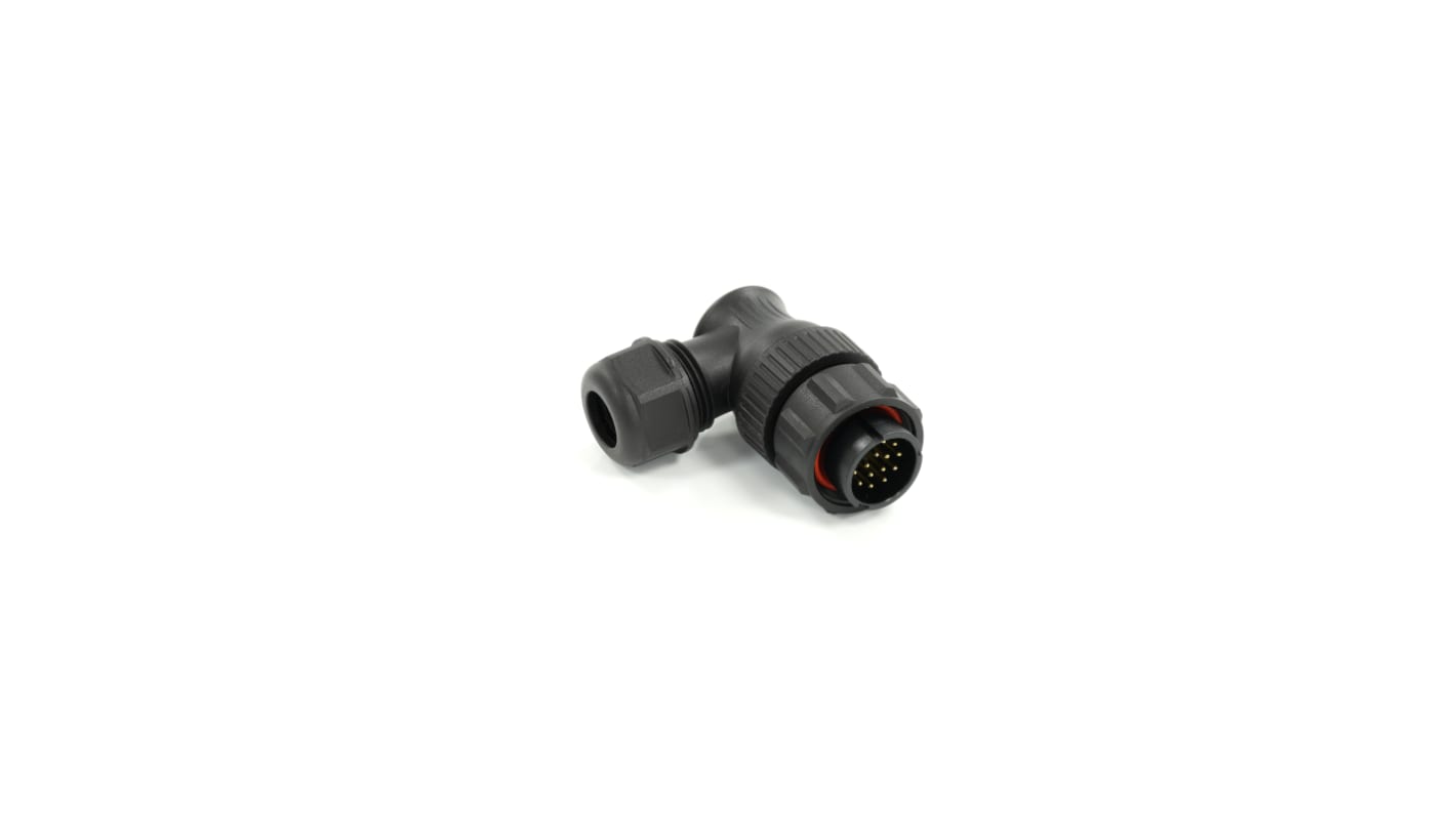 Conector circular RS PRO macho Ángulo de 90° de 15 vías macho, montaje aéreo, IP68