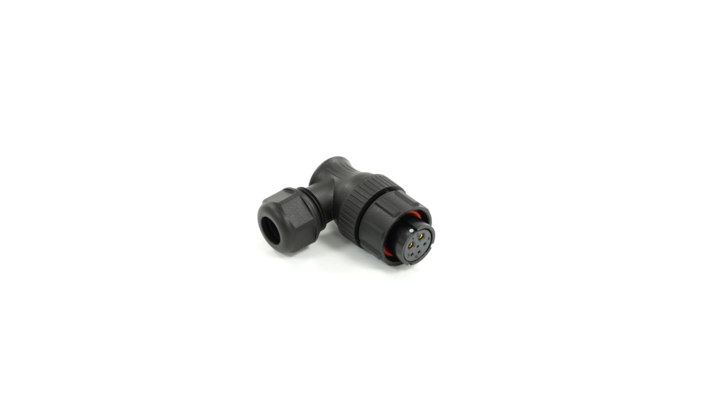 Conector circular RS PRO hembra Ángulo de 90° de 6 vías hembra, montaje aéreo, IP67