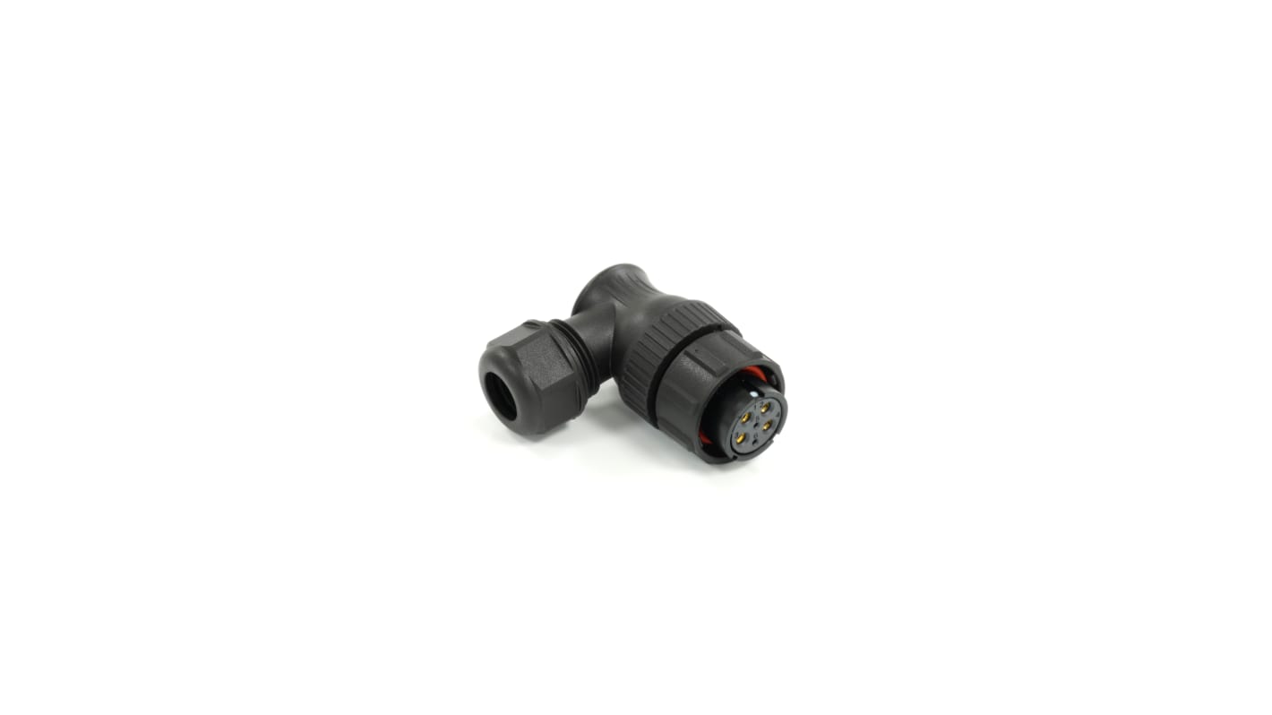 Conector circular RS PRO hembra Ángulo de 90° de 6 vías hembra, montaje aéreo, IP67