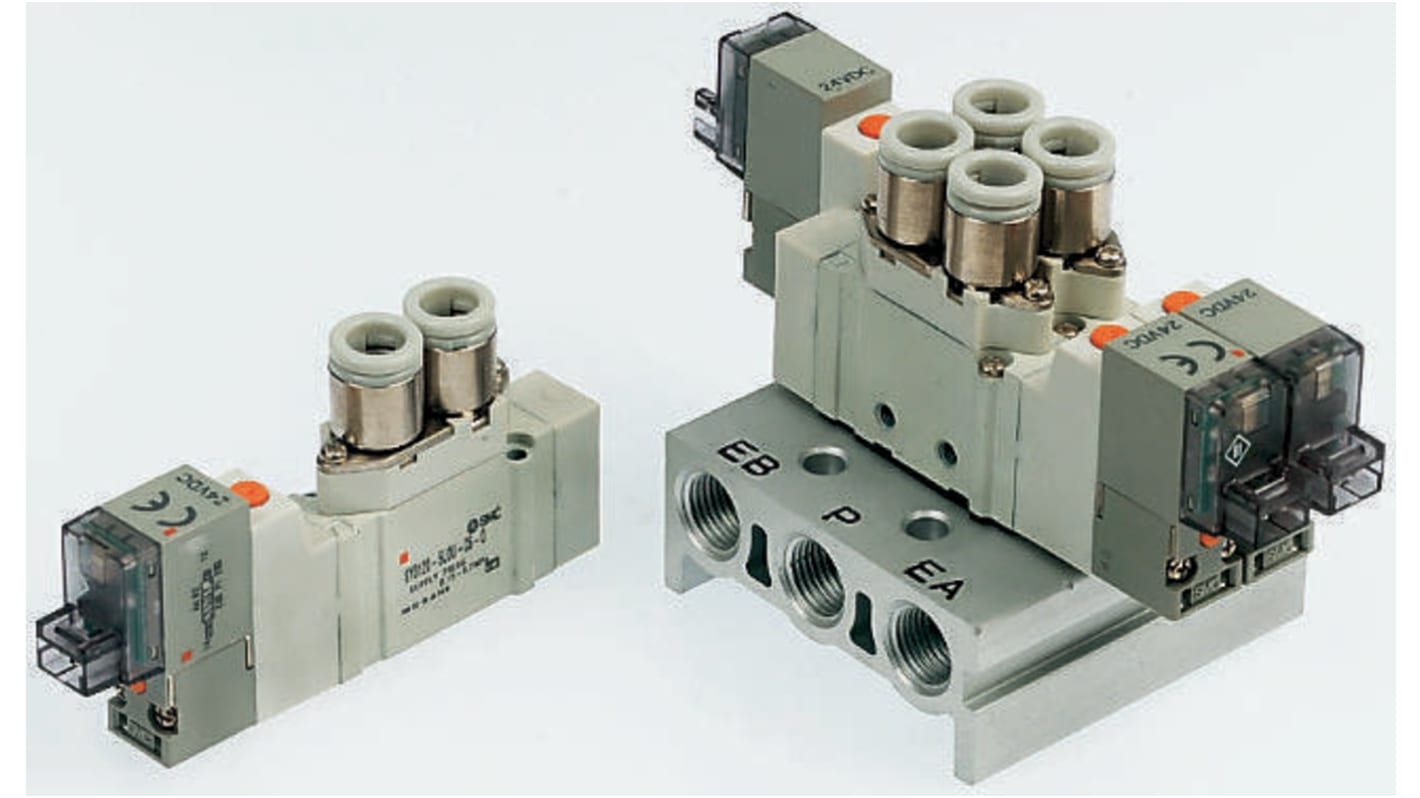 SMC 5/3 Pneumatic Solenoid Valve - Pilot/Pilot G 1/8 SY5000 Series 24V dc