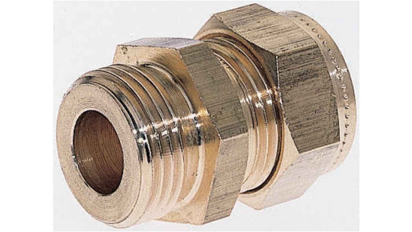 Wade Brass Pipe Fitting, Straight Compression Coupler, Male G 1/2in to Female 3/8in