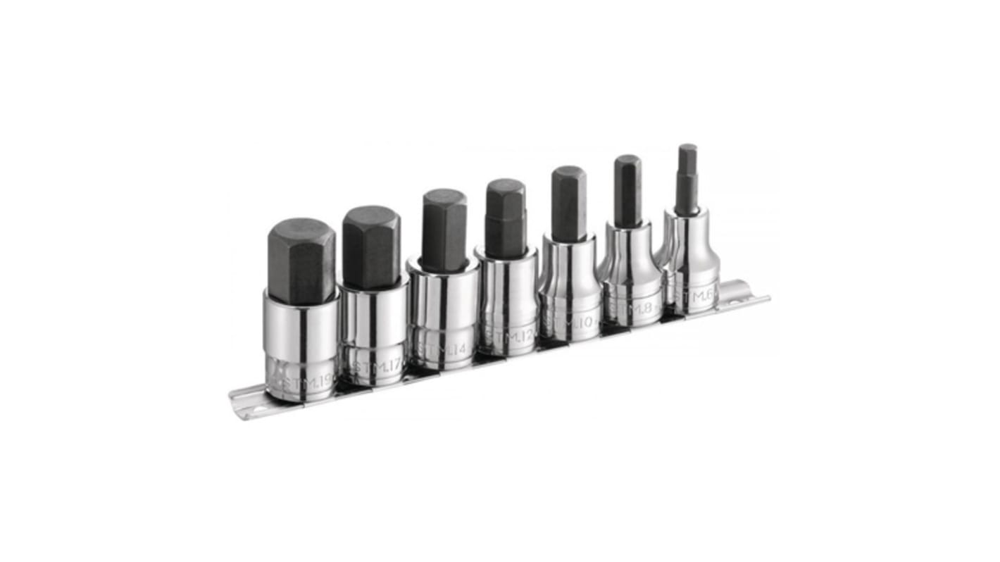 Facom 7-Piece Metric 1/2 in Bit Socket Set , Hex Bit