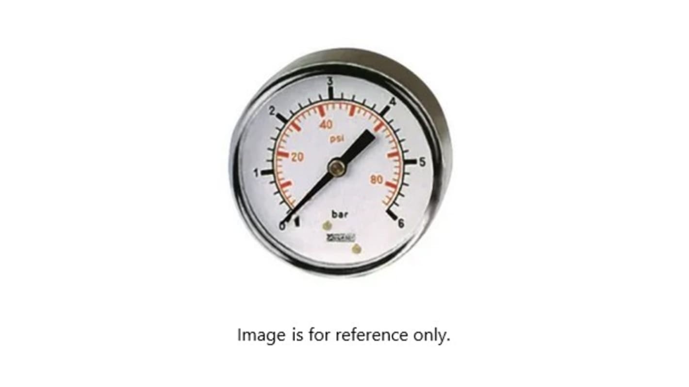 RS PRO BSP 1/4 Analogue Pressure Gauge 160psi Back Entry, 0psi min.