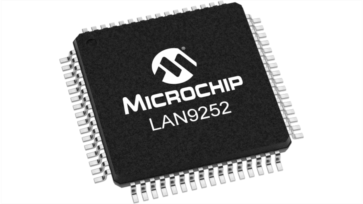 Microchip LAN9252/PT, Ethernet Controller, 100Mbps, SPI, 3.3 V, 64-Pin TQFP-EP