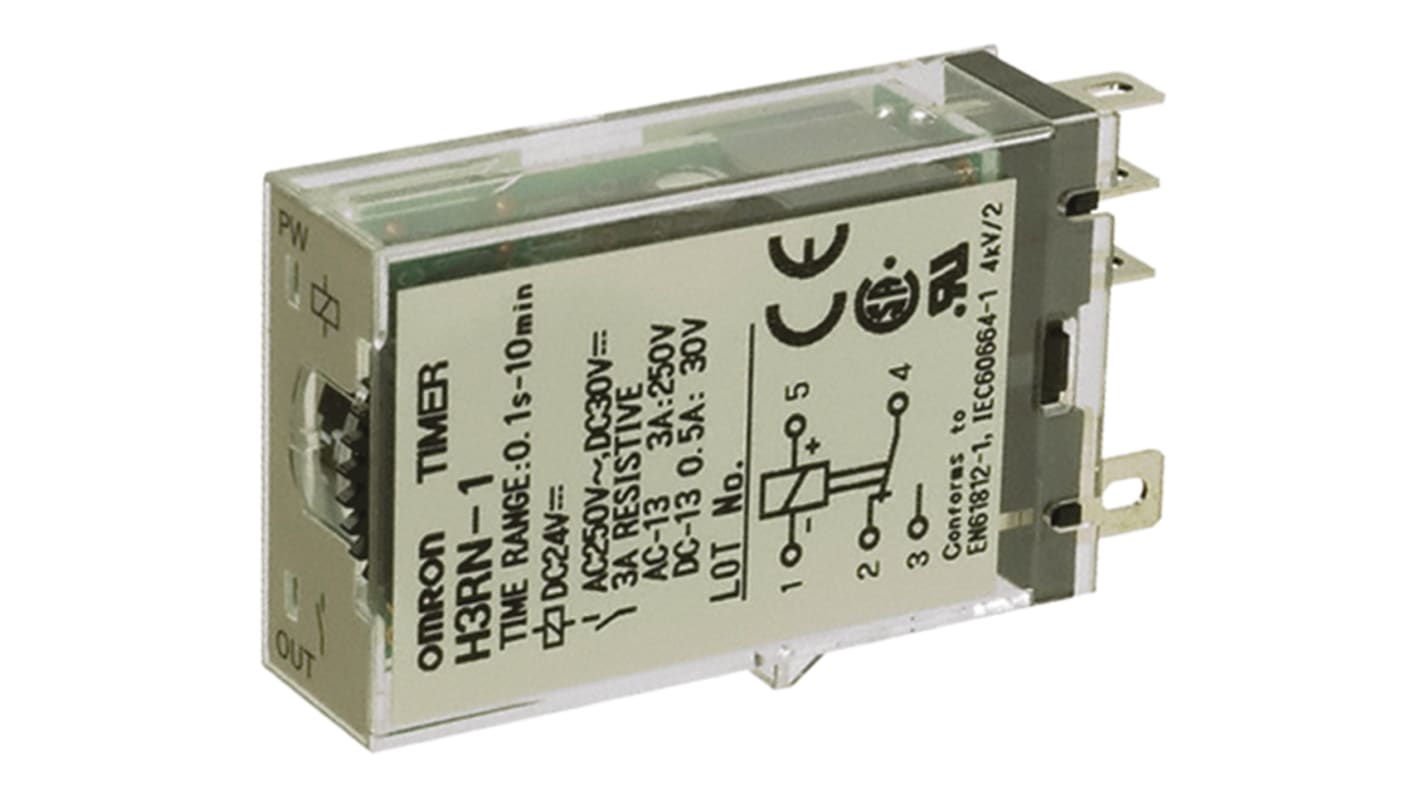 Omron H3RN Series Plug In Timer Relay, 24V ac, 1-Contact, 0.1 min → 10h
