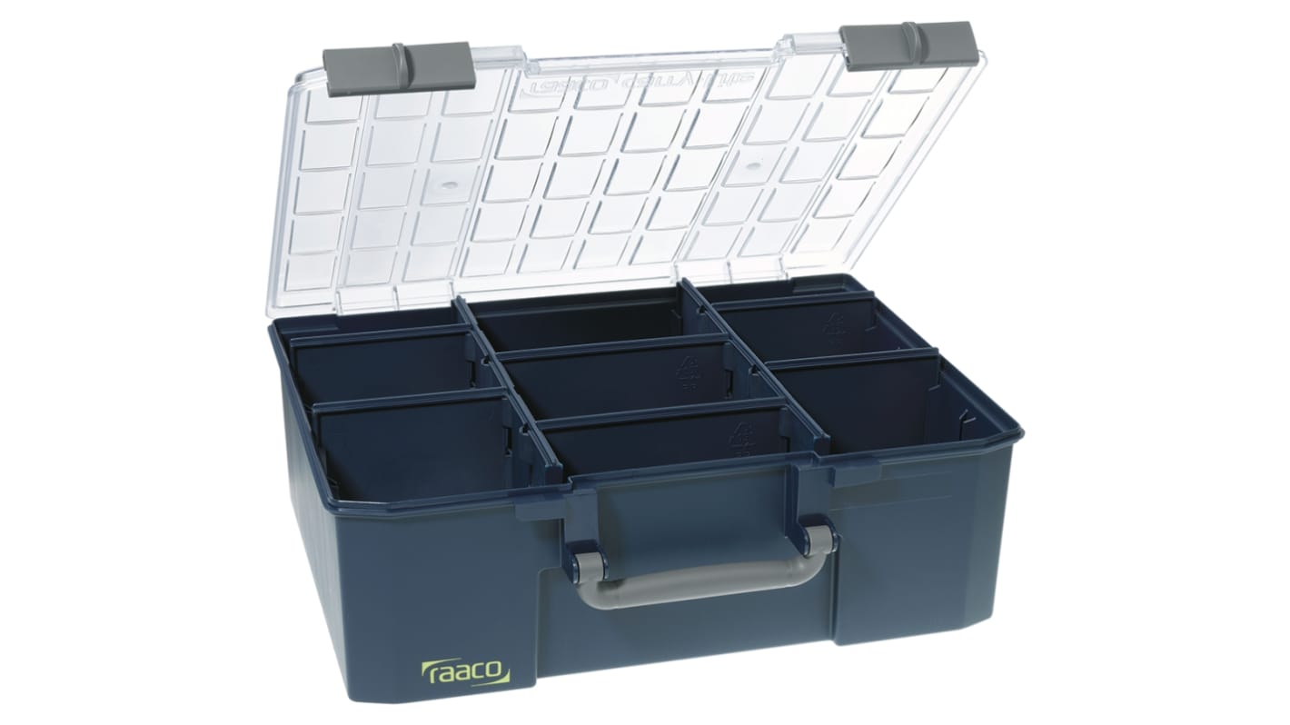 Caja organizadora Raaco de 9 compartimentos de PC, PP Azul, 415mm x 330mm x 150mm