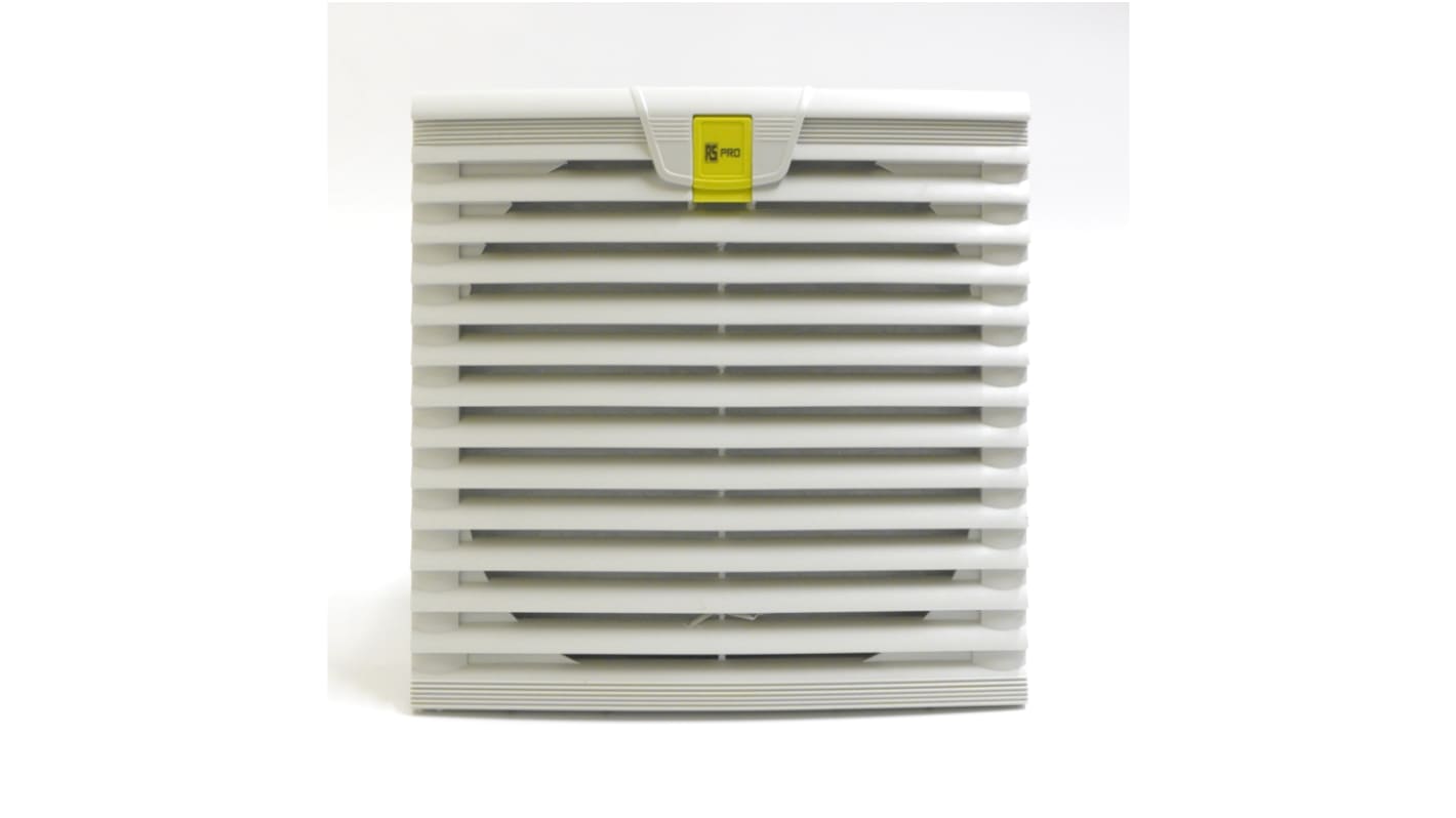 Ventilador con filtro RS PRO de 180x180mm, alim. 115 V, 50W, caudal filtrado 586m³/h, 63dB(A), IP54