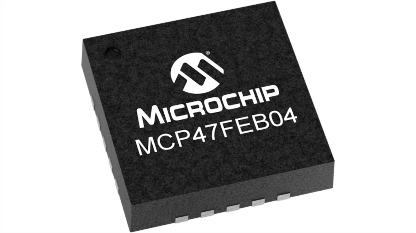 Microchip 8 bit DAC MCP47FEB04-E/MQ, Quad QFN, 20-Pin, Interface Seriell (I2C)