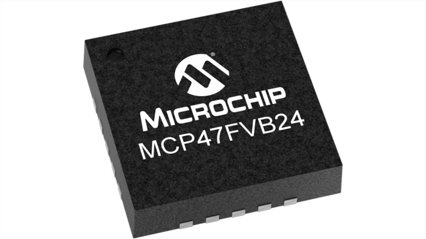 DAC MCP47FVB24-E/MQ, 4, 12 bit-, 70LSB, Seriale (I2C), 20-Pin, QFN