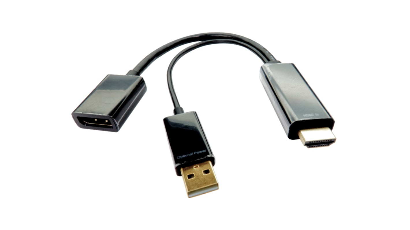 RS PRO Male HDMI to Female DisplayPort Cable, 1080P, 150mm RS