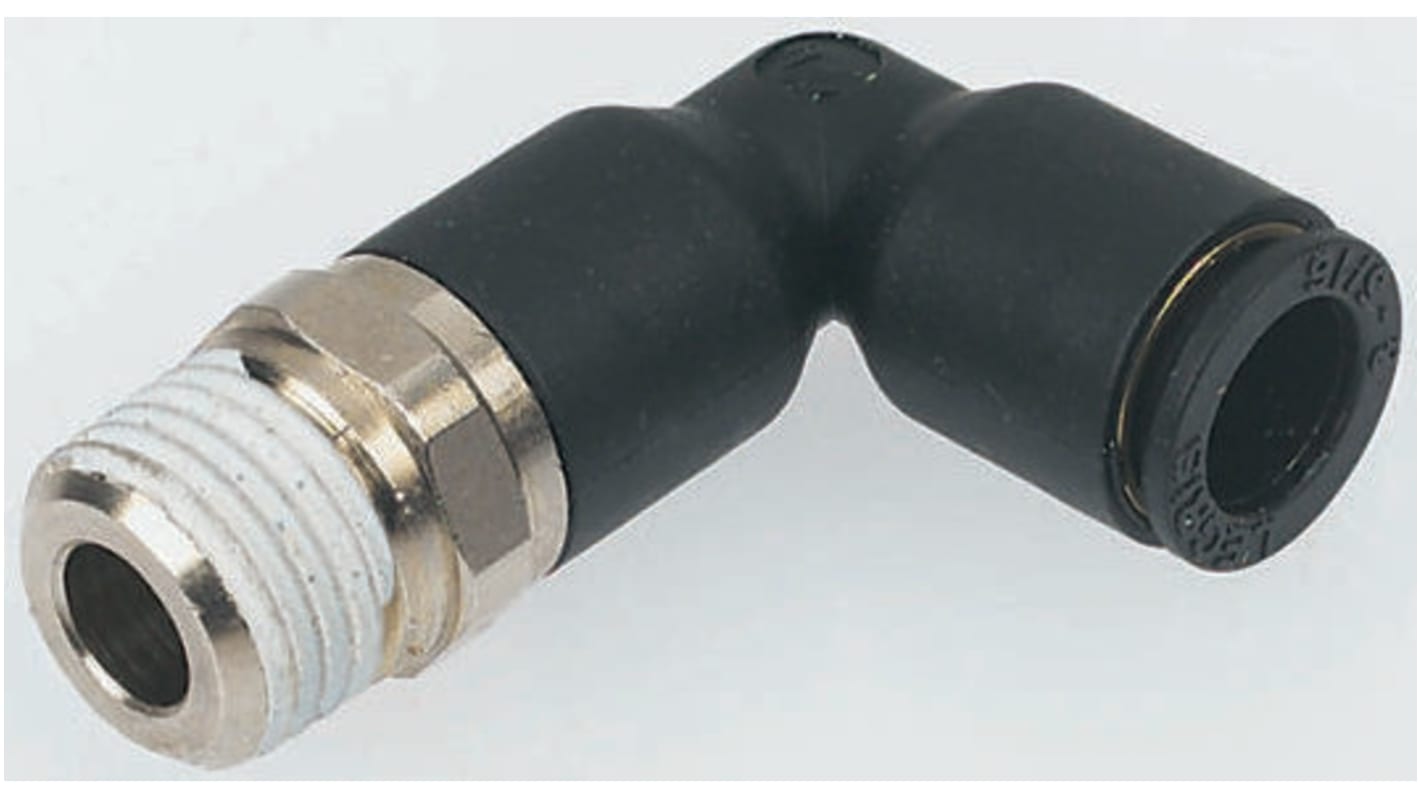 Legris LF3000 Series Elbow Threaded Adaptor, R 1/4 Male to Push In 8 mm, Threaded-to-Tube Connection Style