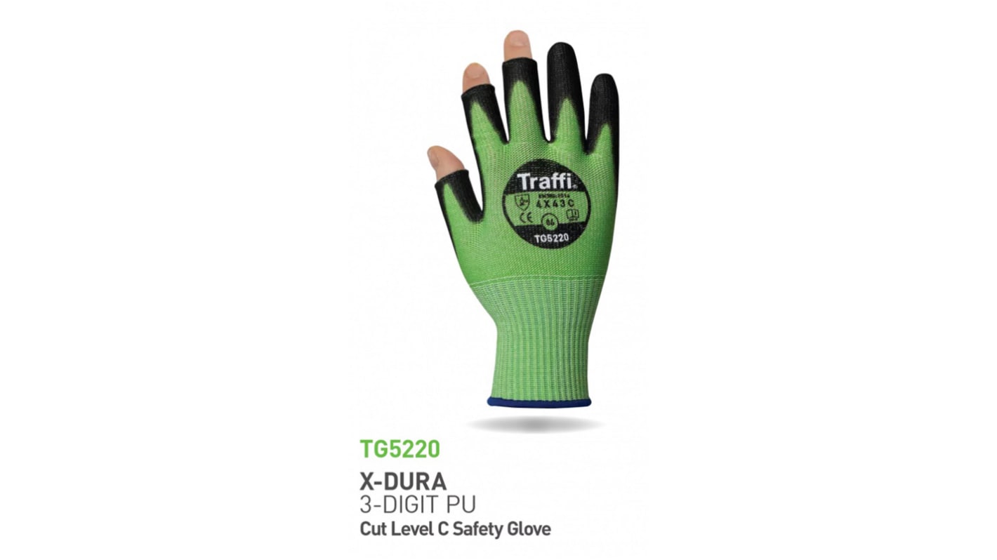 Guantes de uso general de Elastano, Fibra de vidrio, HPPE, Poliamida Negro, verde Traffi, talla 6, XS, con