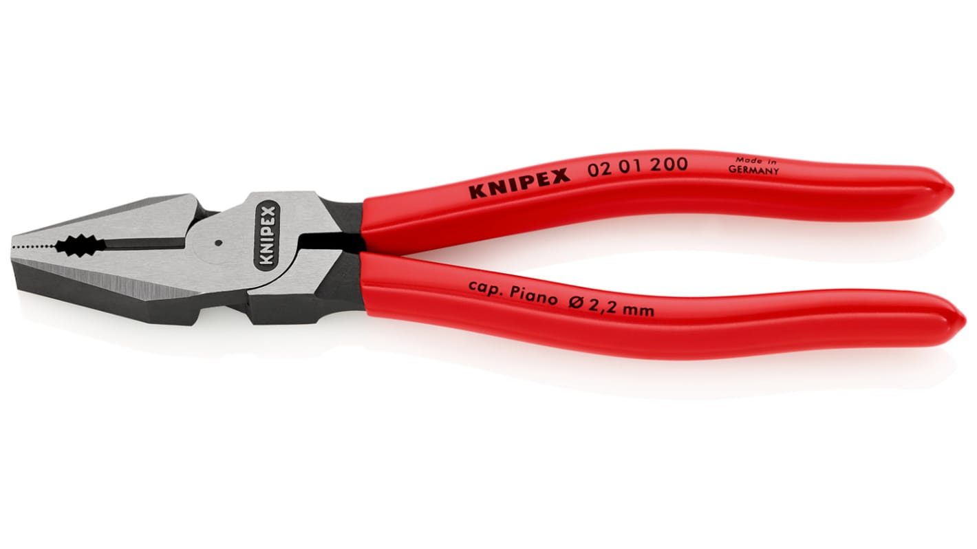 02 01 200 Knipex Combination Pliers, 200 mm Overall, Straight Tip RS