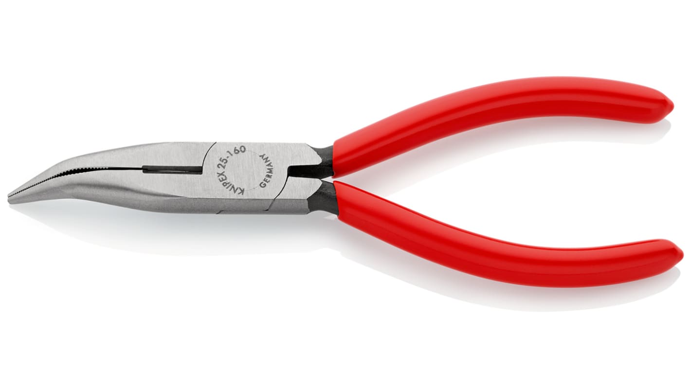 Knipex Long Nose Pliers, 160 mm Overall, Angled Tip, 50mm Jaw