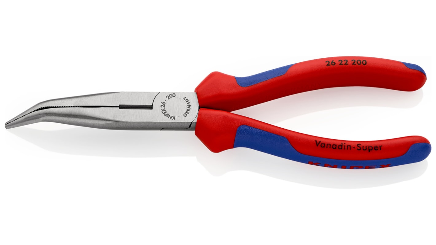 26 22 200 Knipex Long Nose Pliers, 200 mm Overall, Angled Tip, 73mm