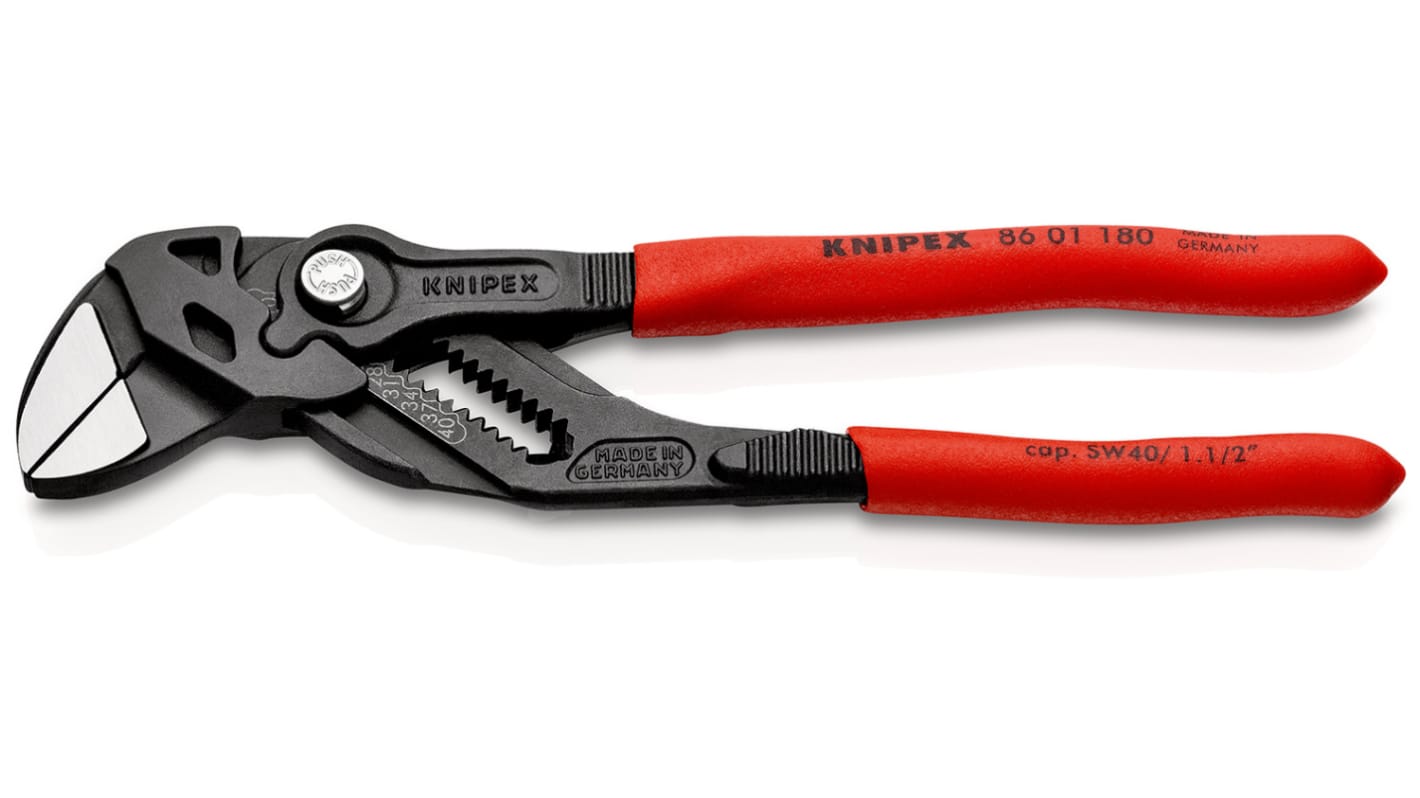 86 01 180 Knipex Plier Wrench, 180 mm Overall, Angled, Straight Tip