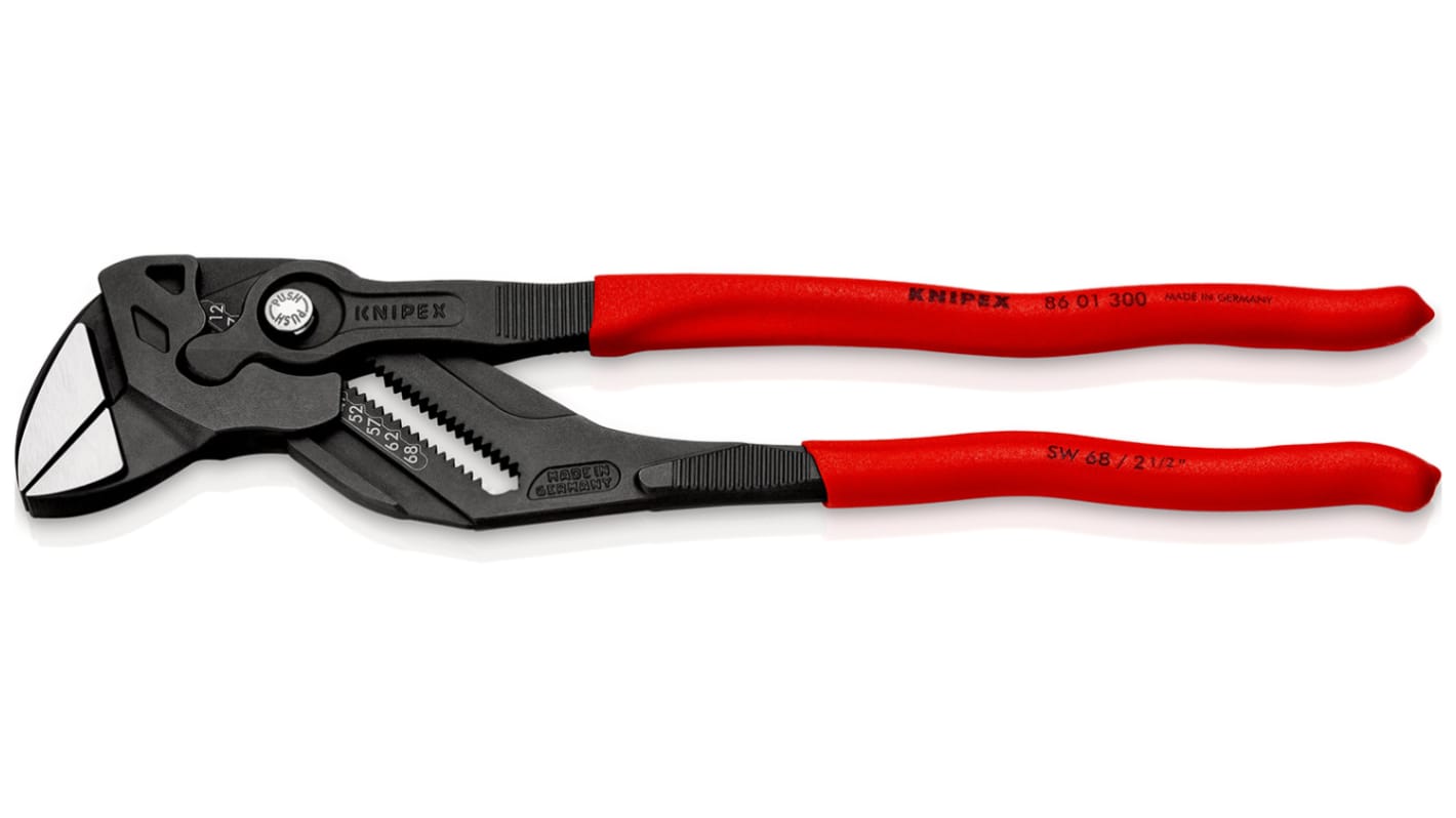 Knipex Plier Wrench, 300 mm Overall, Angled, Straight Tip, 68mm Jaw