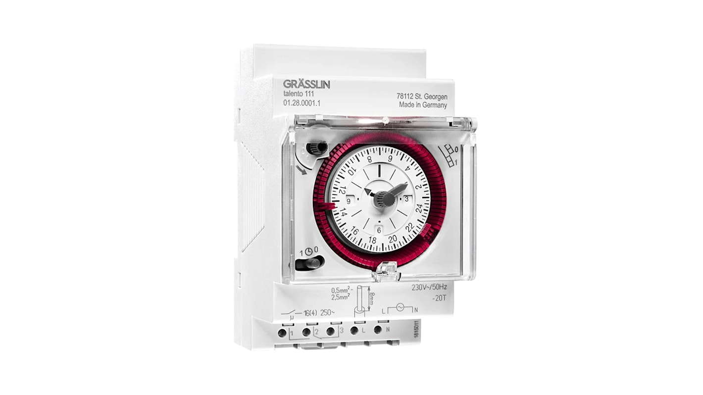 Grasslin DIN Skinne, tænd-og-sluk ur, , analog, 230 V ac, Timer