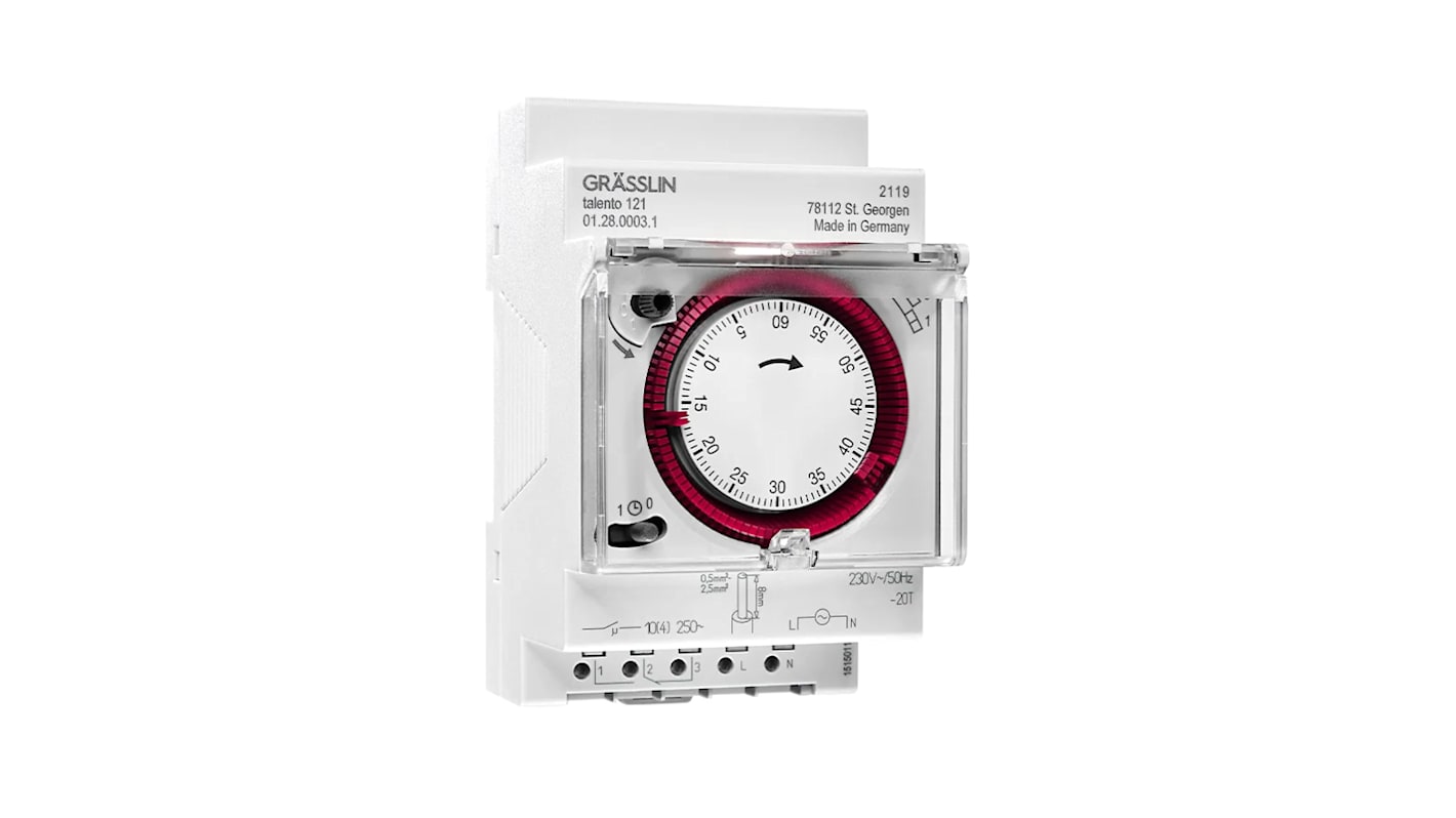 Grasslin Analogue DIN Rail Time Switch 230 V ac, 1-Channel