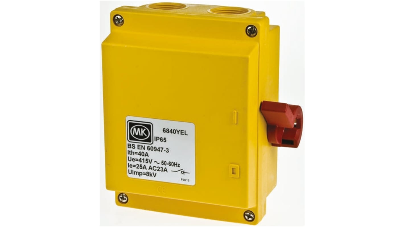 MK Electric 3P Pole Isolator Switch - 40A Maximum Current, 15kW Power Rating, IP65