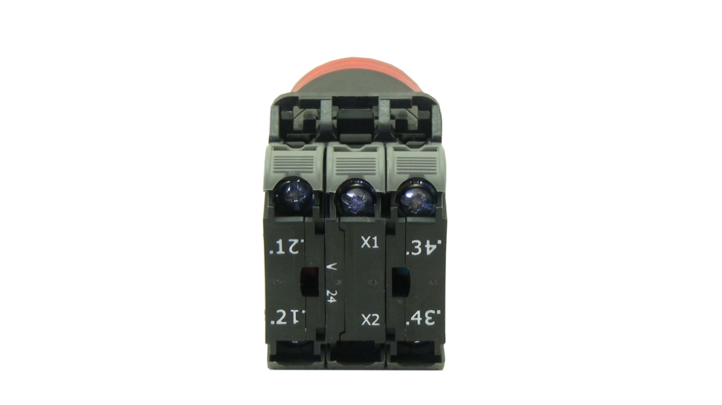 Unidad completa de botón pulsador RS PRO, color de botón Rojo, 1 NA + 1 NC, iluminado, 24V
