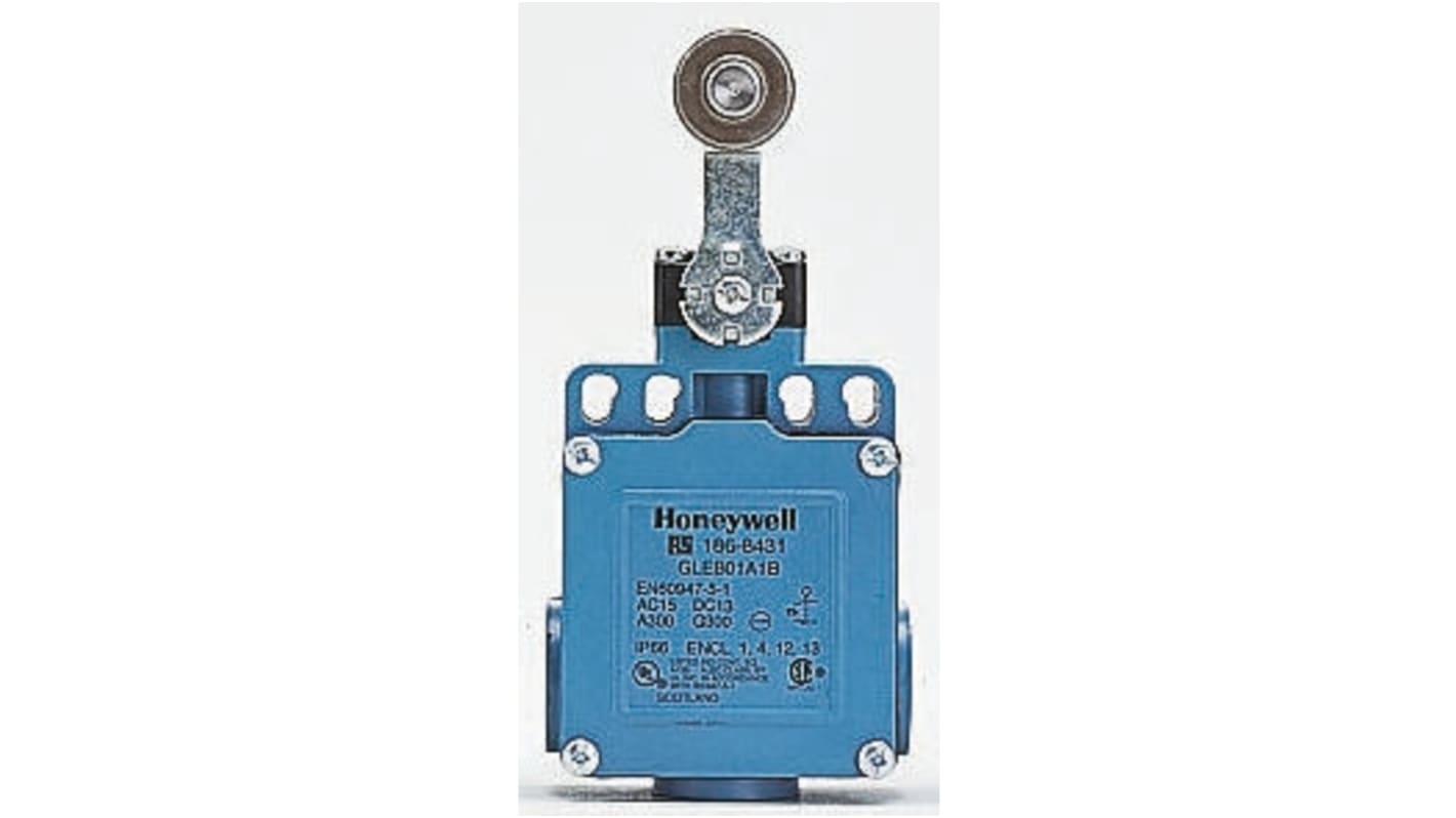 Honeywell GLE Series Roller Lever Limit Switch, NO/NC, IP67, SPDT, Die Cast Zinc Housing, 50V ac Max, 100mA Max