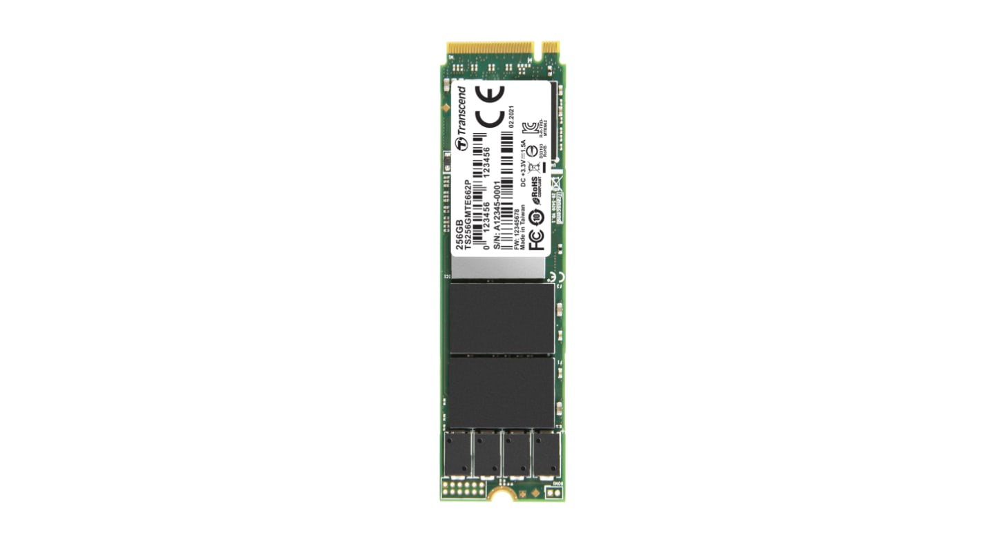 Transcend MTE662P, M.2 Intern HDD-Festplatte NVMe PCIe Gen 3 x 4, TLC, 256 GB, Intern, SSD