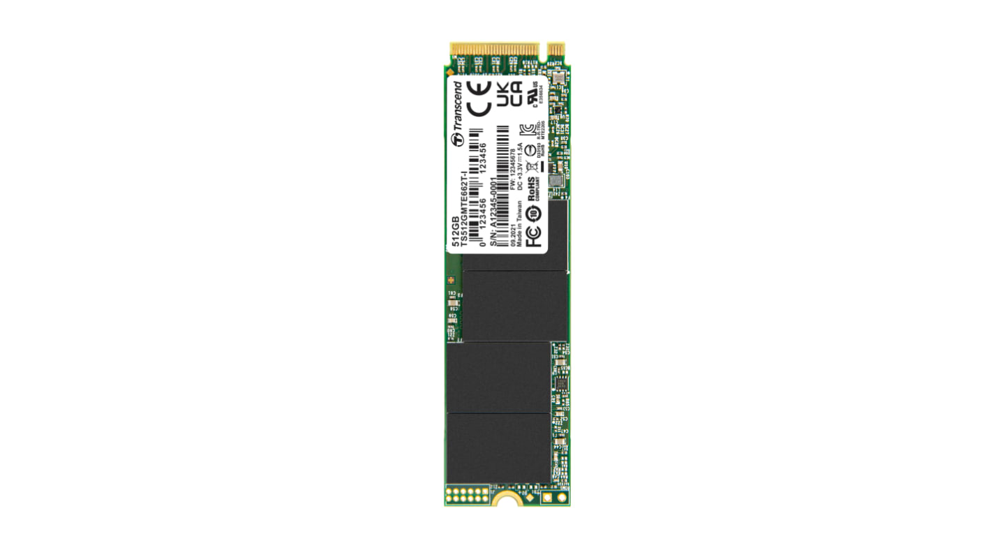 Transcend MTE662T-I, M.2 Intern HDD-Festplatte NVMe PCIe Gen 3 x 4 Industrieausführung, TLC, 512 GB, Intern, SSD