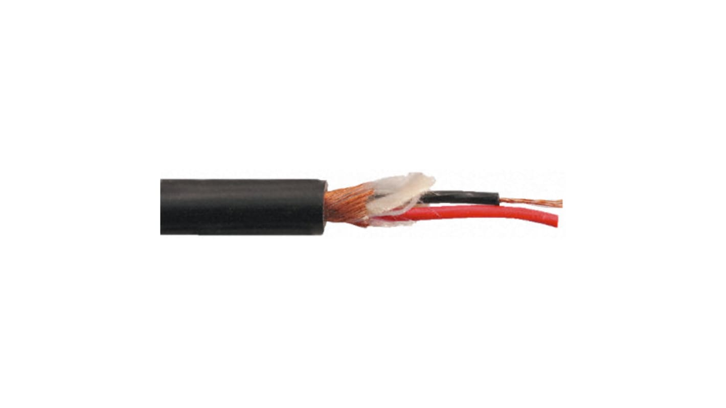 RS PRO Screened 2 Core Microphone Cable, 6.35mm od, 100m, Black