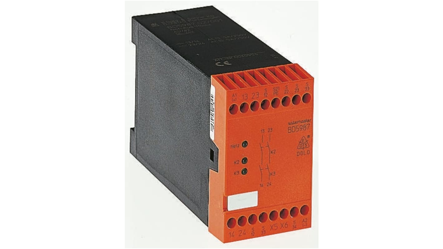 Relé de seguridad Dold Safemaster BD 5987 de 1, 2 canales, para Parada de Emergencia, 24V dc, cat. seg. ISO 13849-1 4