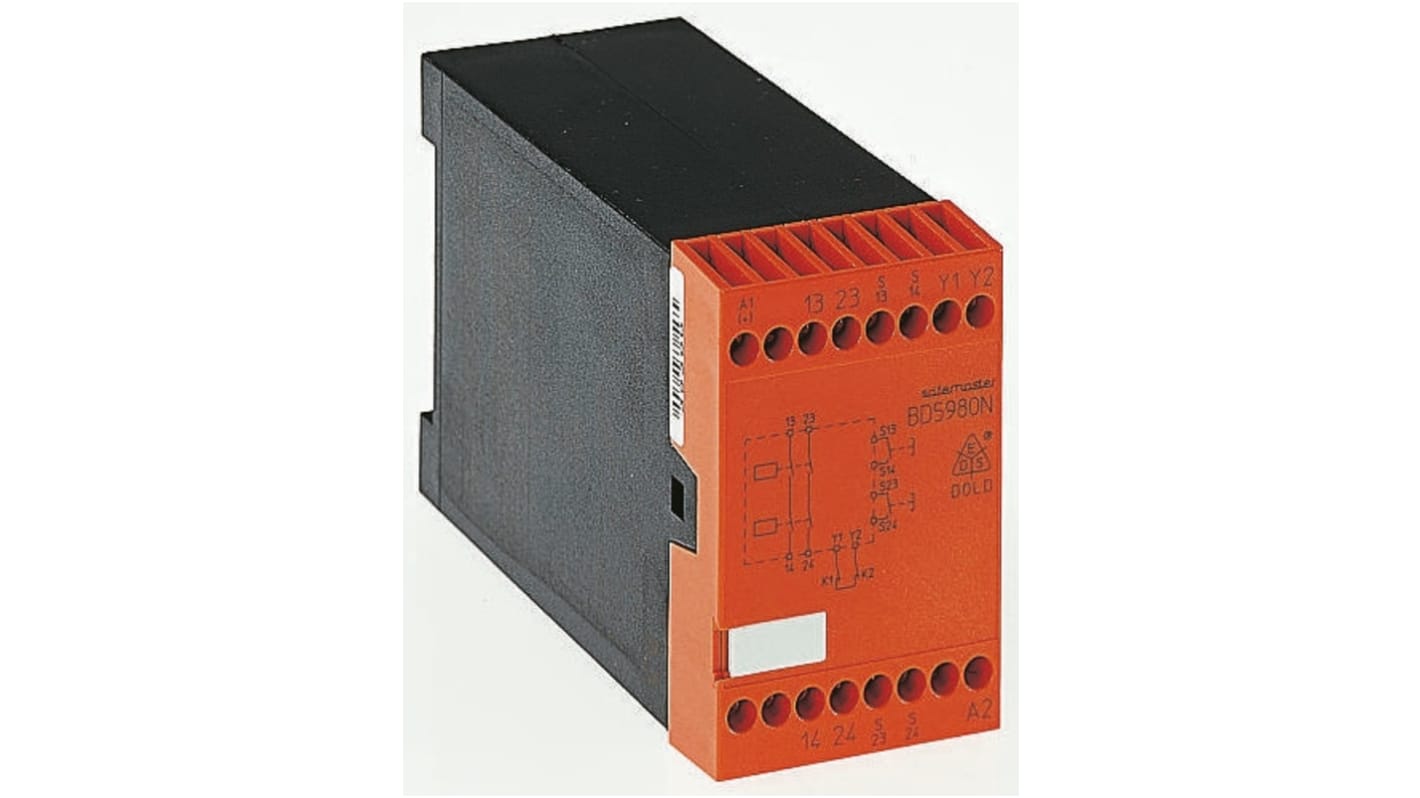 Relé de seguridad Dold Safemaster BD 5980N de 2 canales, para Control con dos manos, 230V ac, cat. seg. ISO 13849-1 3