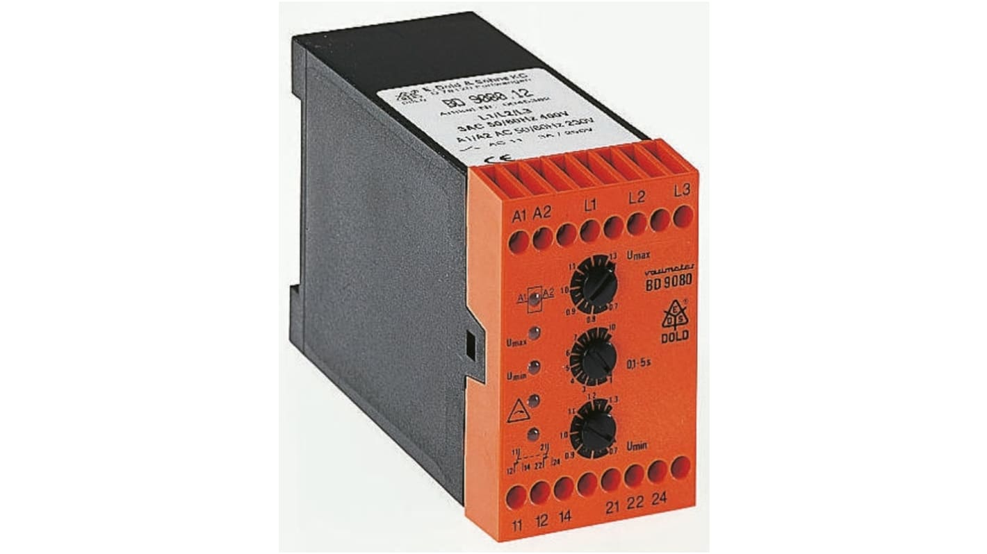 Dold Phase, Voltage Monitoring Relay with DPDT Contacts, 3 Phase, 400 V ac