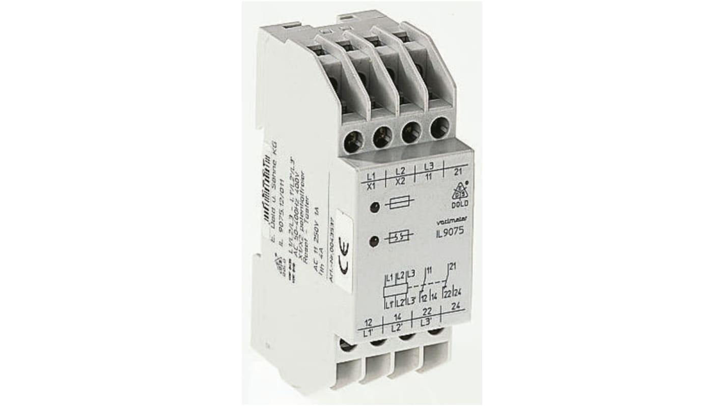 Dold Phase Monitoring Relay, 3 Phase, DPDT, DIN Rail