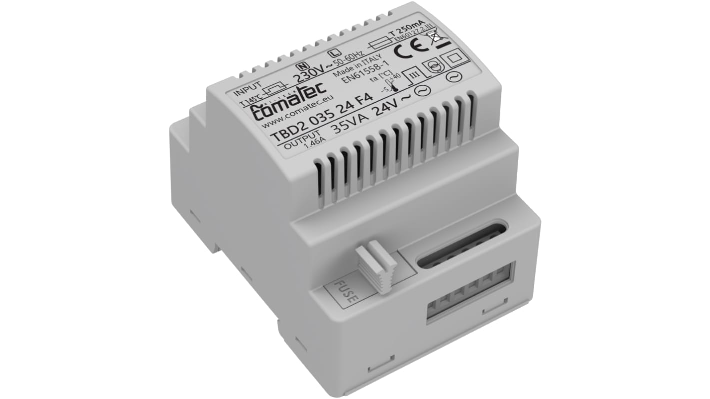 Comatec 35VA DIN Rail Transformer, 230V ac Primary, 24V ac Secondary