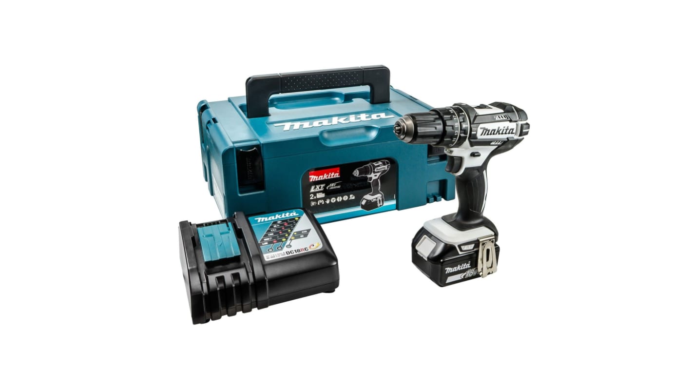 DHP482T1JW, Taladro combinado Makita a batería Li-Ion de 18V 5Ah con 1  batería, Tipo G - Británico de 3 pines