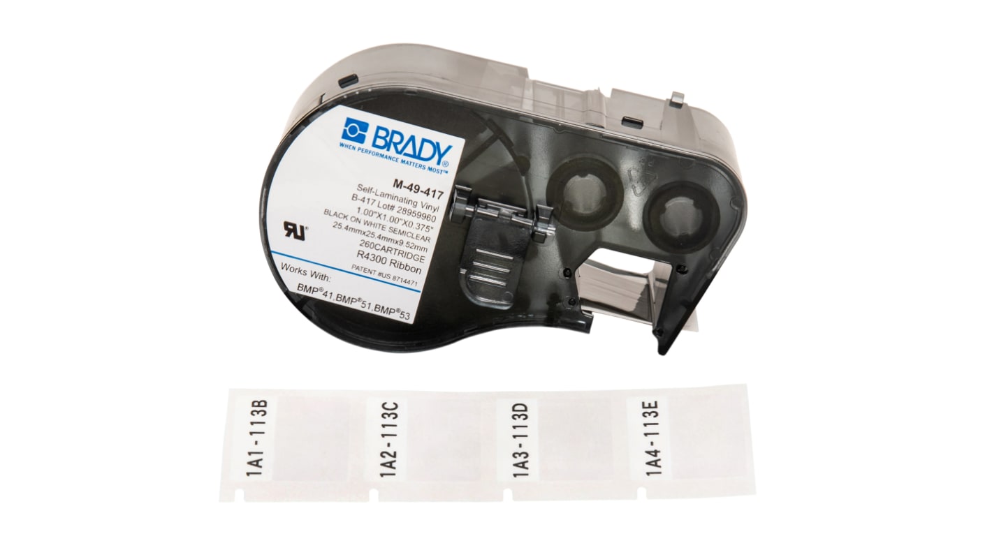 Brady B-417 Black on Transparent/White Label, 25.4 mm Width