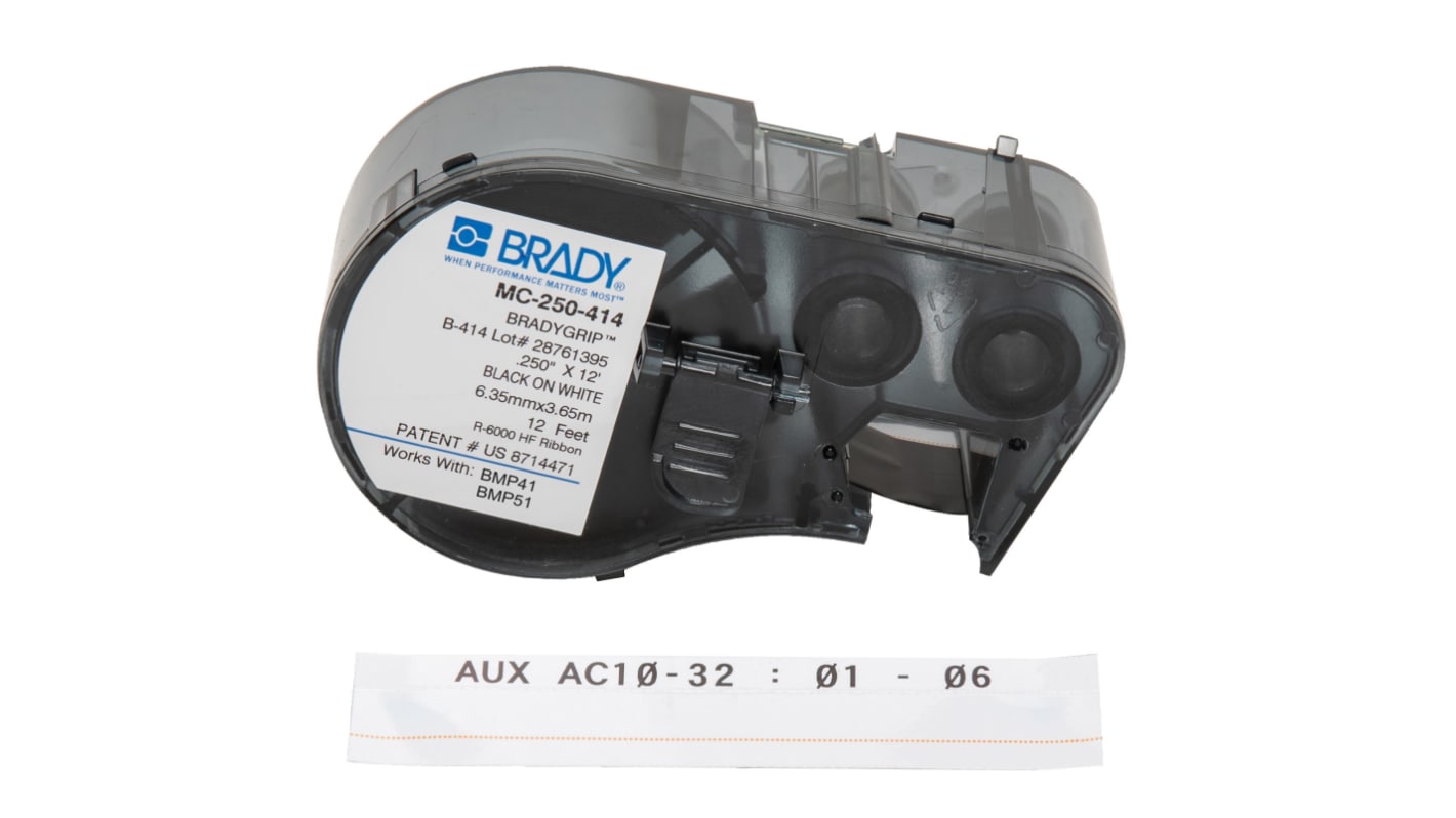 Brady B-414 BradyGrip Etikett Schwarz für BMP41 Label Printer, BMP51 Label Printer auf Weiß