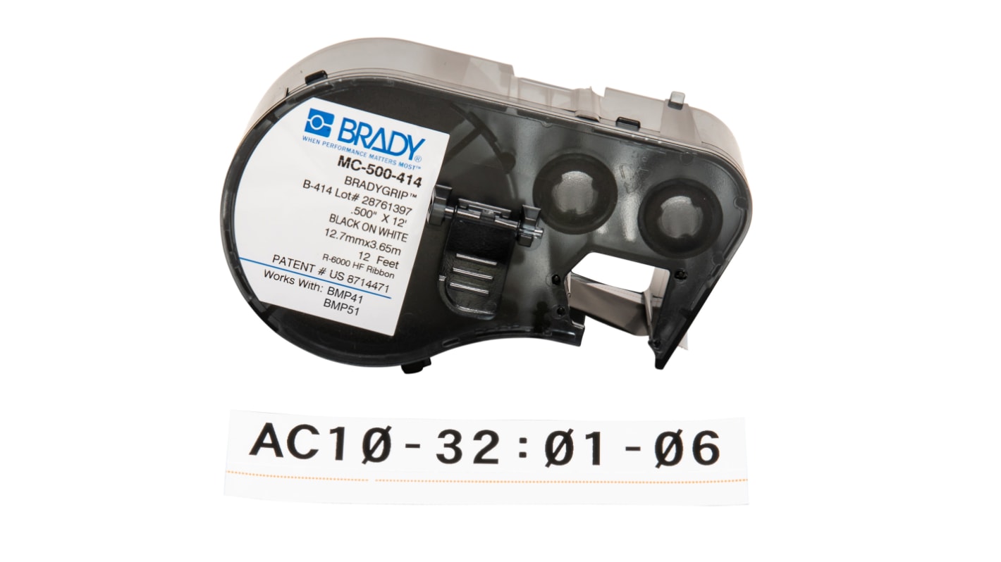 Brady B-414 BradyGrip Black on White Label, 12.7 mm Width