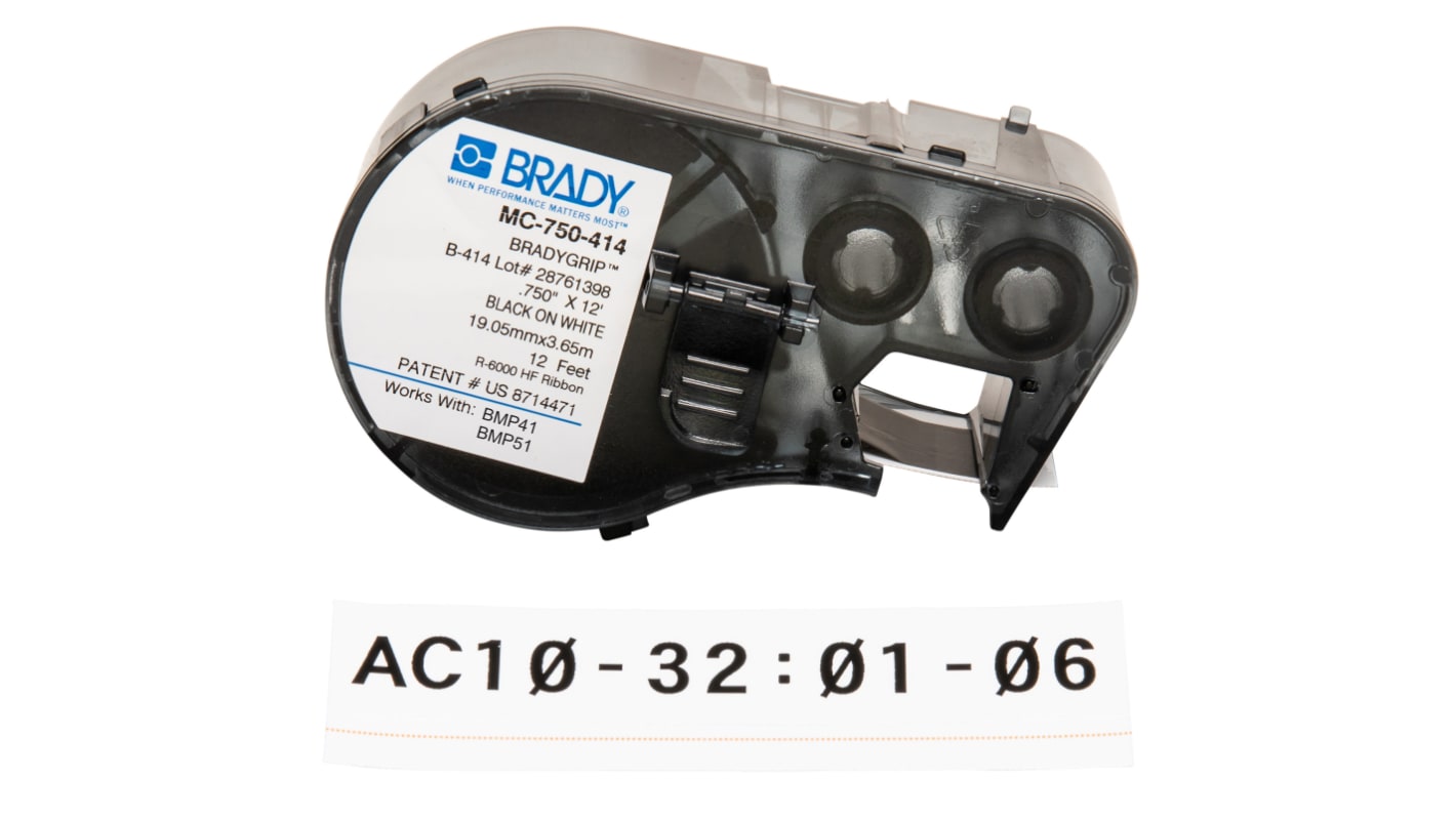 Brady B-414 BradyGrip Black on White Label, 19.05 mm Width