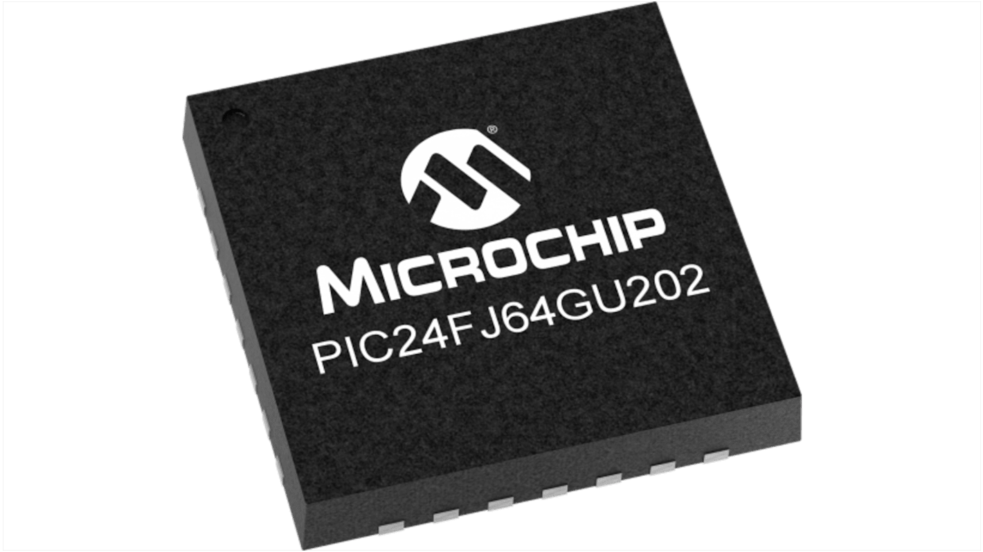 Microcontrolador MCU Microchip PIC24FJ64GU202-I/ML, núcleo PIC de 16bit, 32MHZ, QFN de 28 pines