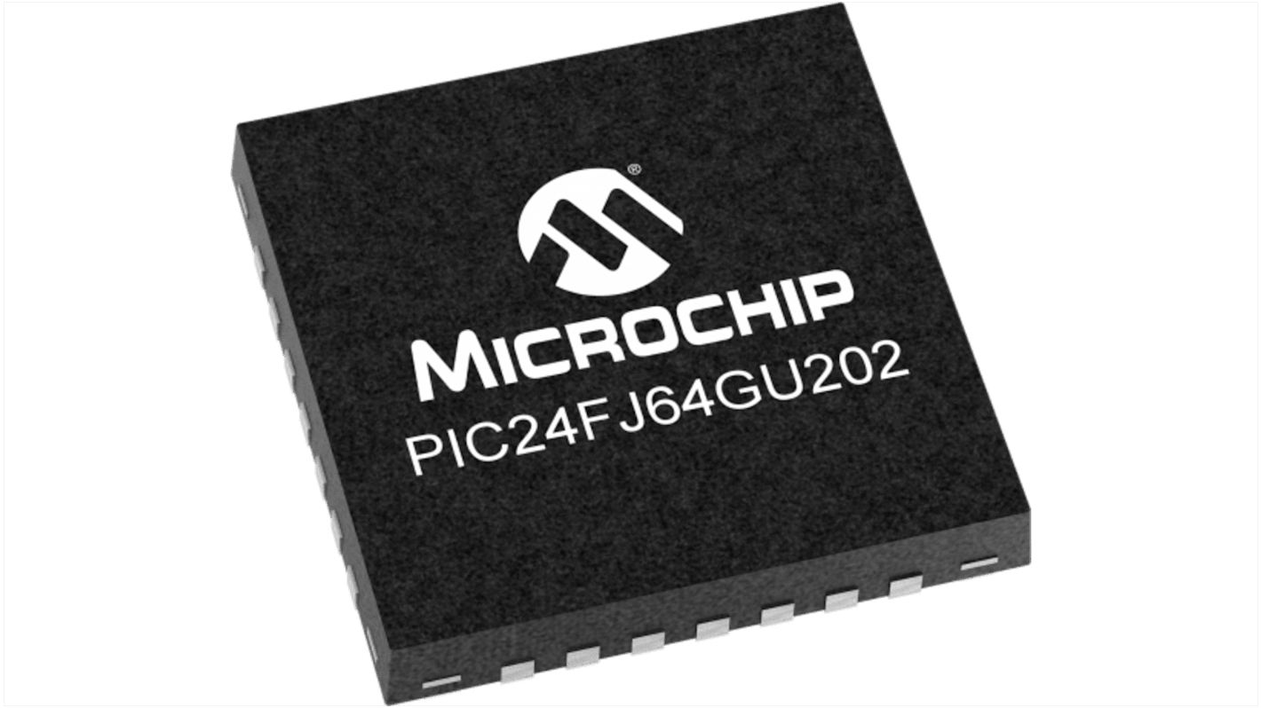 Microcontrolador MCU Microchip PIC24FJ64GU202-I/MV, núcleo PIC de 16bit, 32MHZ, UQFN de 28 pines