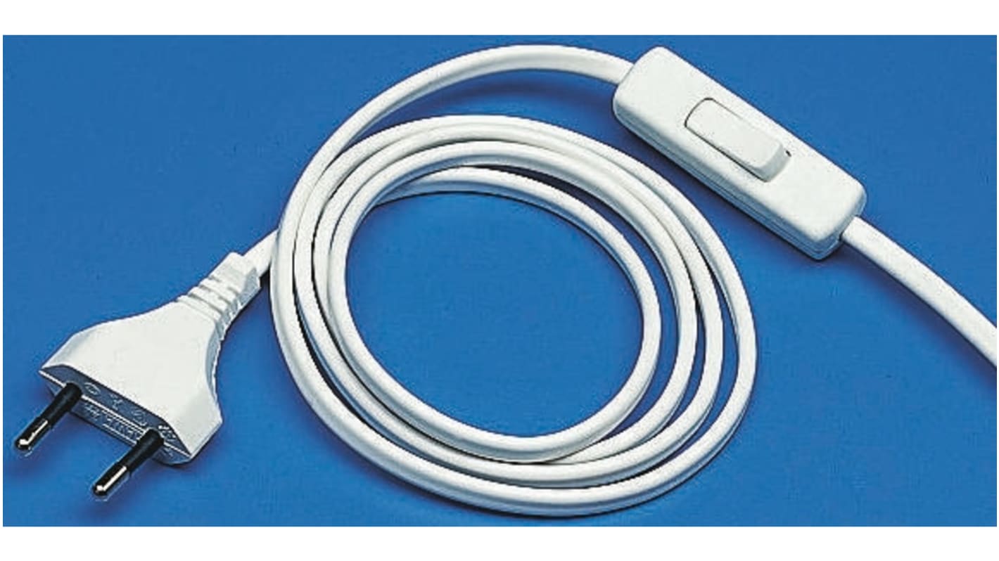 Cable de alimentación Kopp Blanco de 2m, con. A Sin terminación, macho, con. B Conector macho europeo tipo C, macho,