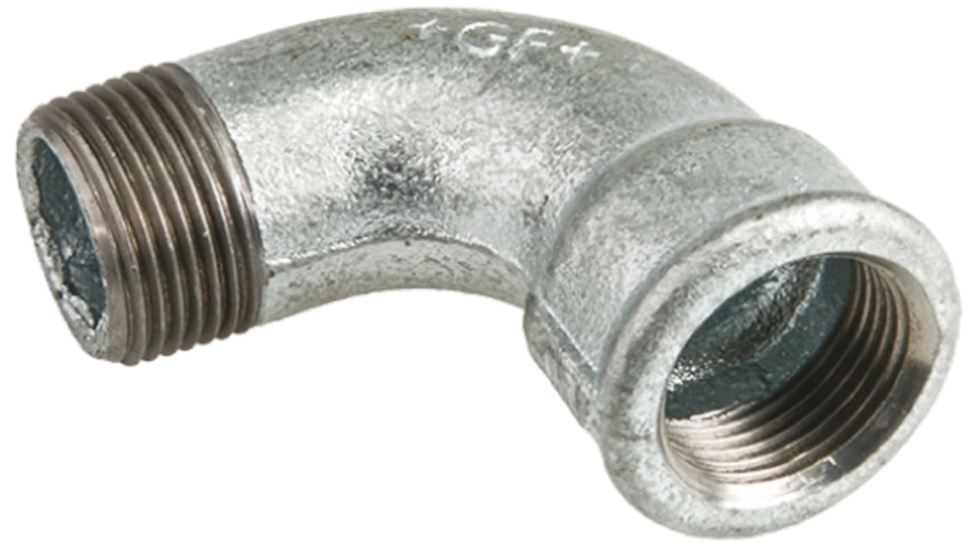 Georg Fischer Galvanised Malleable Iron Fitting, 90° Short Elbow, Male BSPT 1in to Female BSPP 1in