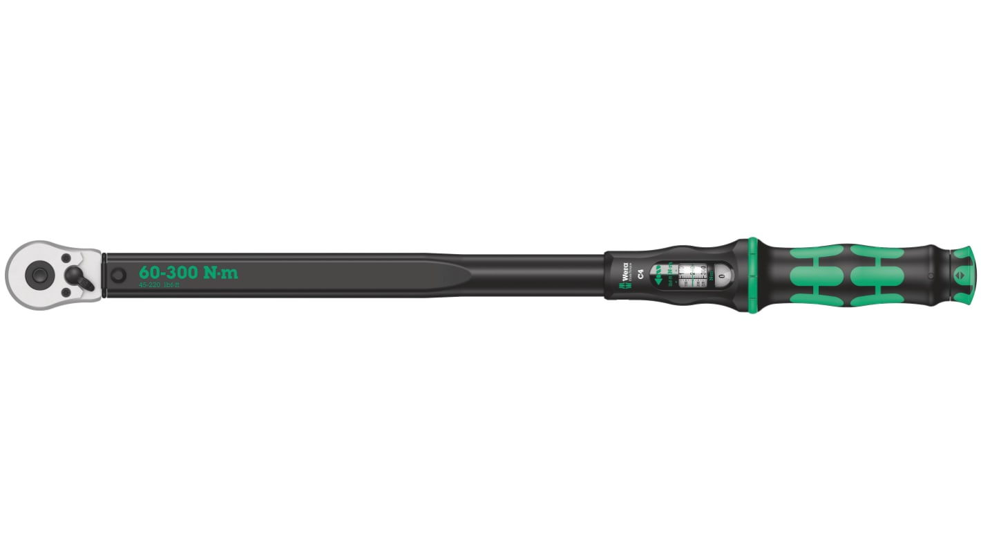 Wera C4 Click Torque Wrench, 60 → 300Nm, 1/2 in Drive, Square Drive - RS Calibrated