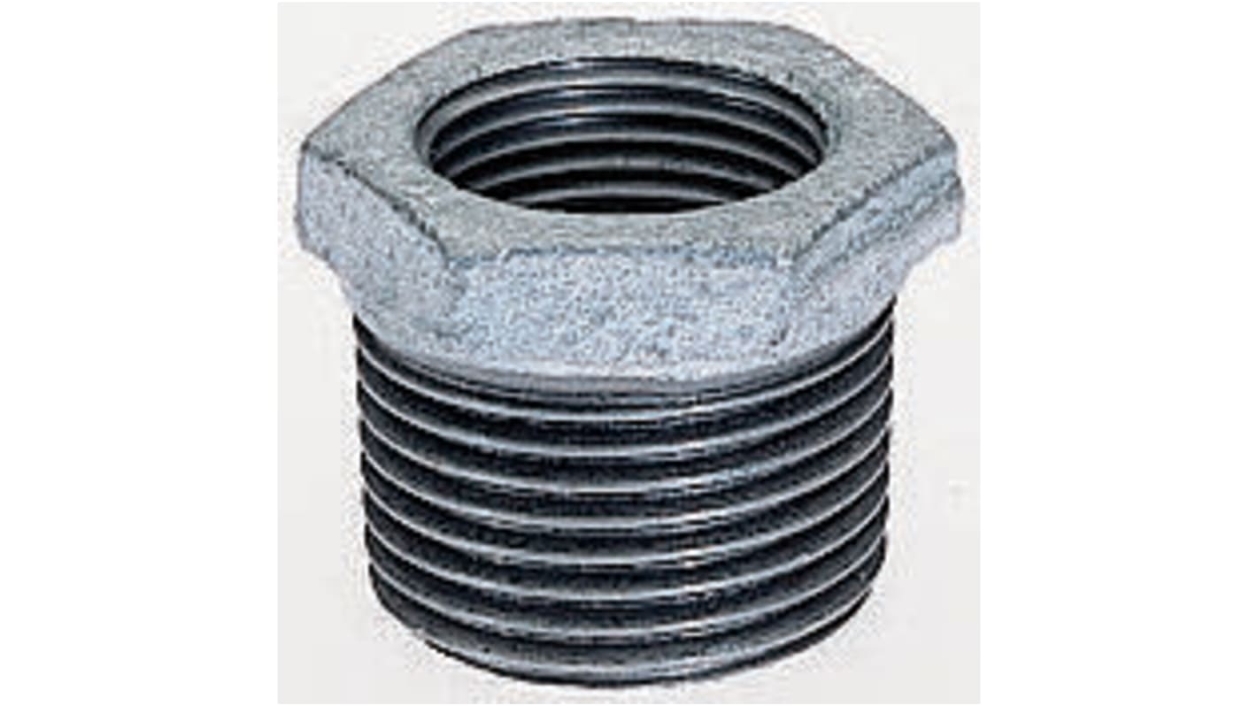 Georg Fischer Galvanised Malleable Iron Fitting, Straight Reducer Bush, Male BSPT 1-1/4in to Female BSPP 3/4in