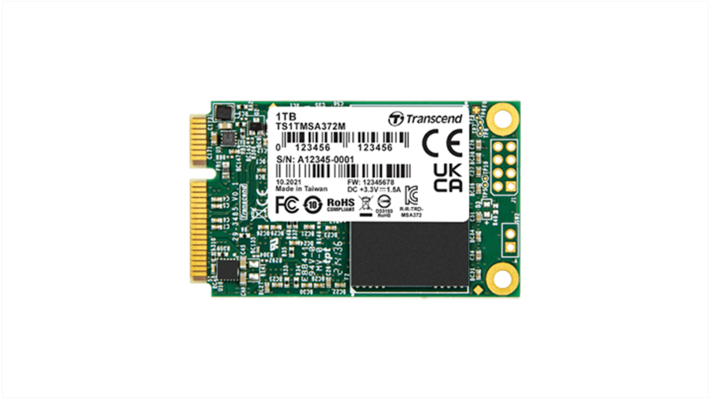 Transcend MSA372M., mSATA Intern SSD-Laufwerk SATA III Industrieausführung, MLC, 1 TB, SSD