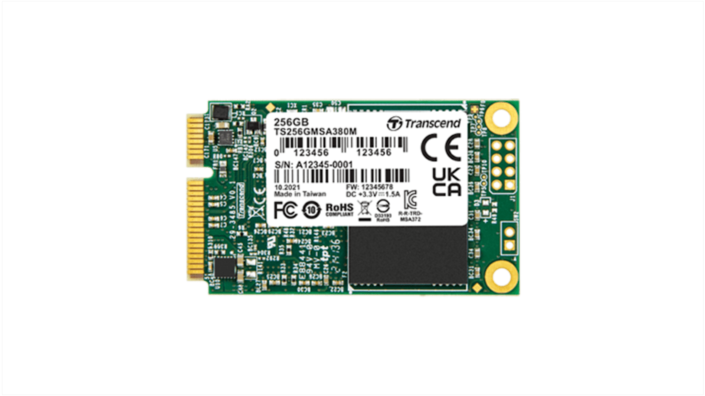 Disco duro SSD interno mSATA Transcend de 256 GB, SATA III, MLC, para aplicaciones industriales