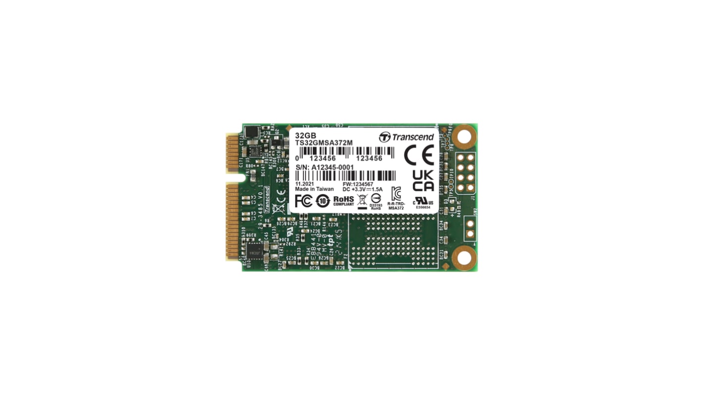 Disco duro SSD interno mSATA Transcend de 32 GB, SATA III, MLC, para aplicaciones industriales