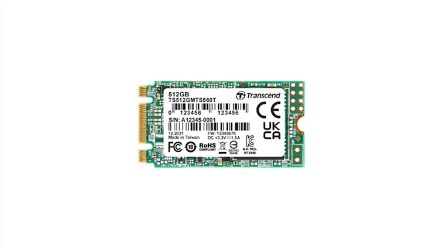 Disco duro SSD interno M.2 Transcend de 512 GB, SATA III, para aplicaciones industriales