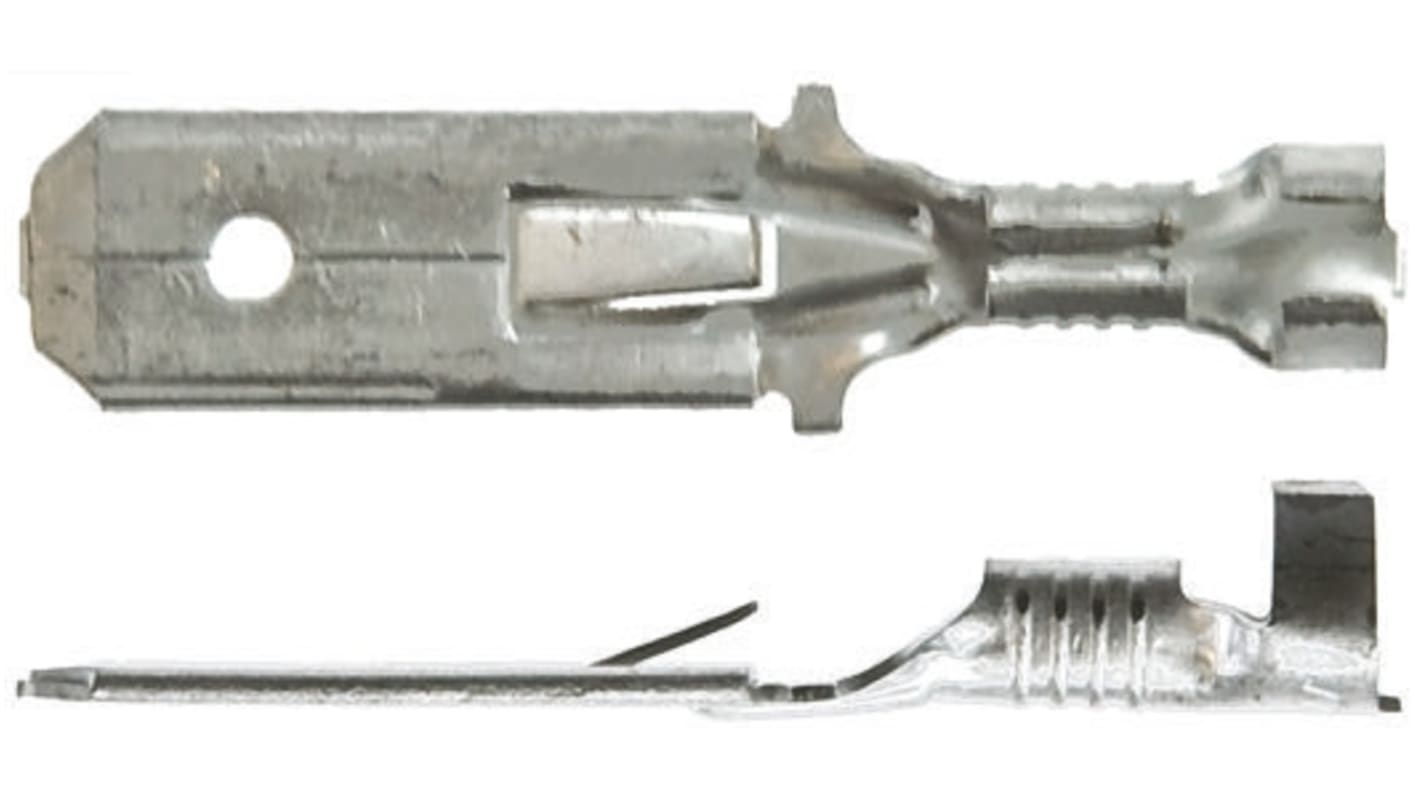 TE Connectivity FASTIN-FASTON .250 Uninsulated Male Spade Connector, Tab, 6.35 x 0.81mm Tab Size, 0.5mm² to 1mm²